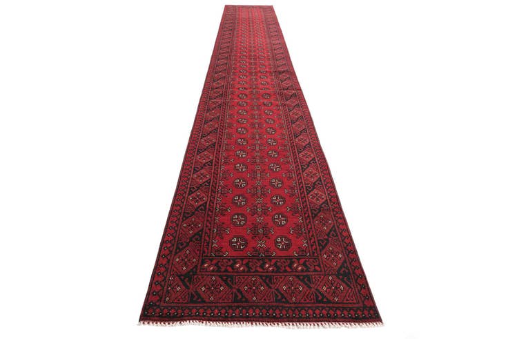 Detail image of 2' 8 x 18' 9 Hand Knotted Afghan Akhche Wool Runner Rug