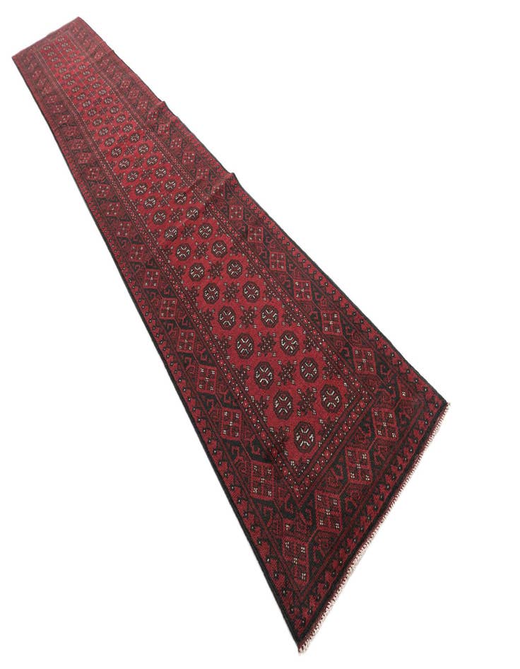 Detail image of 2' 8 x 16' 2  Hand Knotted Afghan Akhche Wool Runner Rug