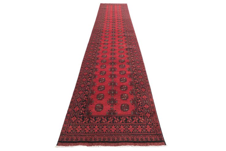 Detail image of 2' 8 x 15' 7 Hand Knotted Afghan Akhche Wool Runner Rug