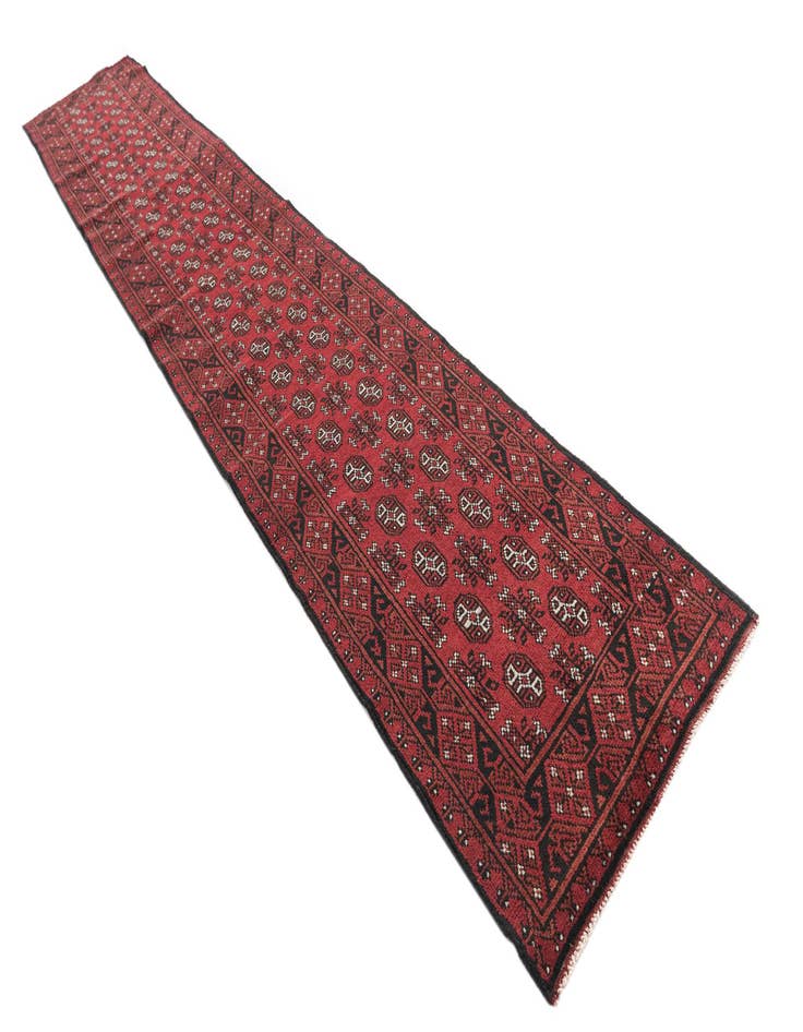 Detail image of 2' 7 x 15' 9  Hand Knotted Afghan Akhche Wool Runner Rug