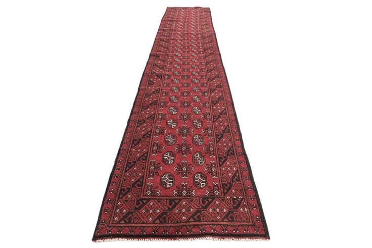Detail image of 2' 7 x 15' 9 Hand Knotted Afghan Akhche Wool Runner Rug