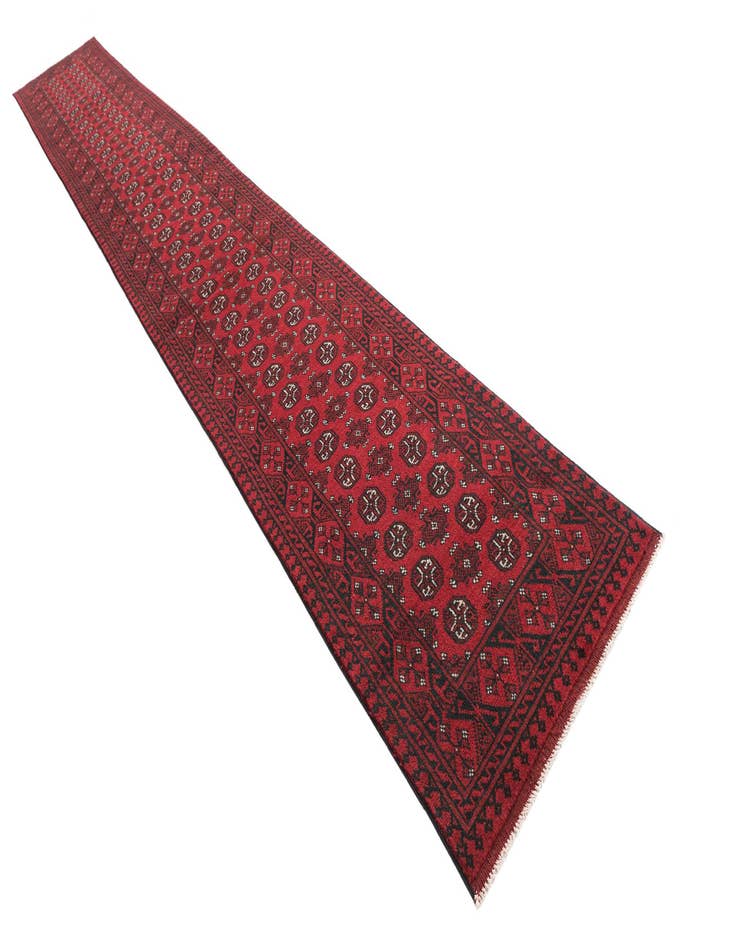 Detail image of 2' 7 x 18' 10 Hand Knotted Afghan Akhche Wool Runner Rug