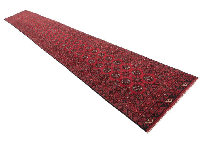 Detail image of 2' 7 x 19' 2 Hand Knotted Afghan Akhche Wool Runner Rug