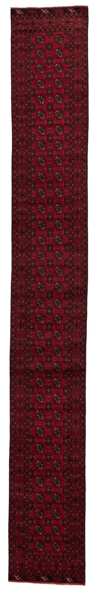 2' 7 x 19' 2 Hand Knotted Afghan Akhche Wool Runner Rug