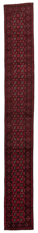 Detail image of 2' 6 x 18' 8 Hand Knotted Afghan Akhche Wool Runner Rug