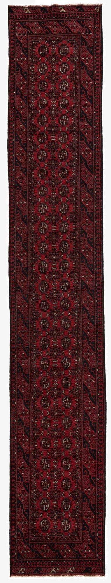 2' 7 x 15' 1  Hand Knotted Afghan Akhche Wool Runner Rug
