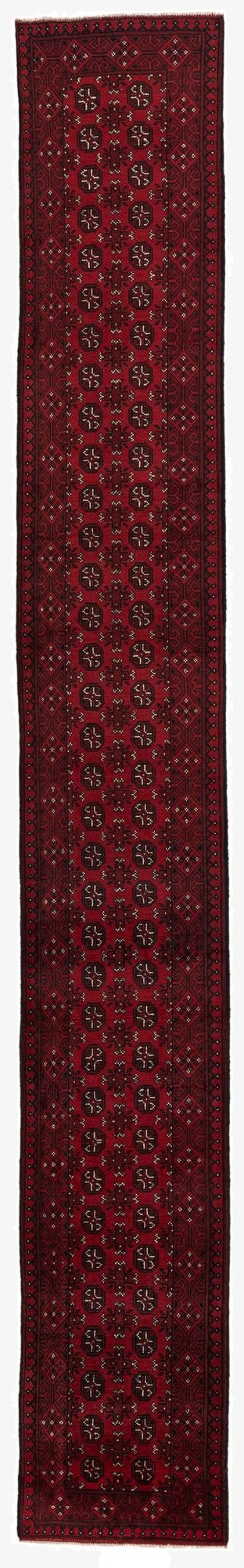 2' 7 x 18' 10  Hand Knotted Afghan Akhche Wool Runner Rug