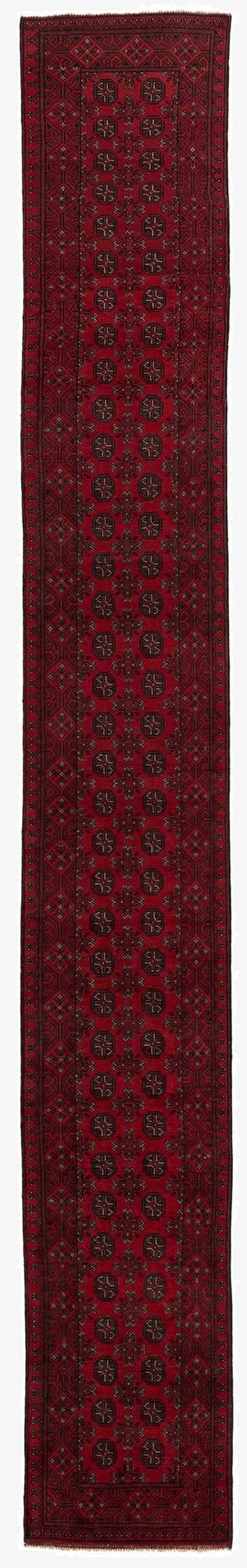 2' 7 x 18' 9  Hand Knotted Afghan Akhche Wool Runner Rug
