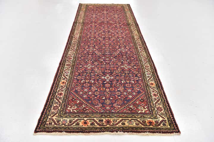 3' 8 x 10' 10 Hand Knotted Hossainabad Persian Wool Runner Rug