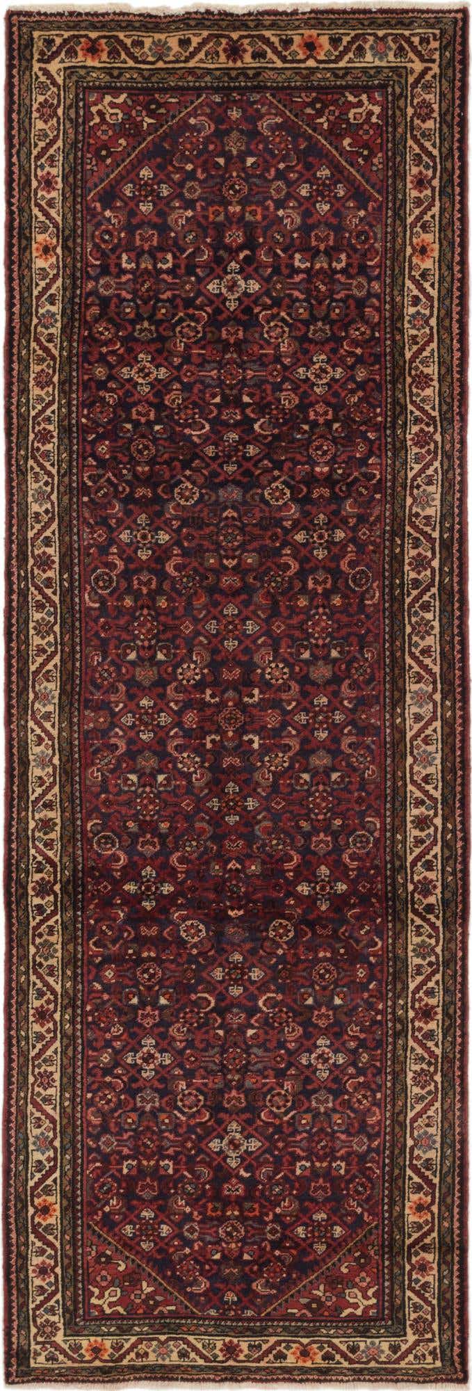 3' 8 x 10' 10 Hand Knotted Hossainabad Persian Wool Runner Rug