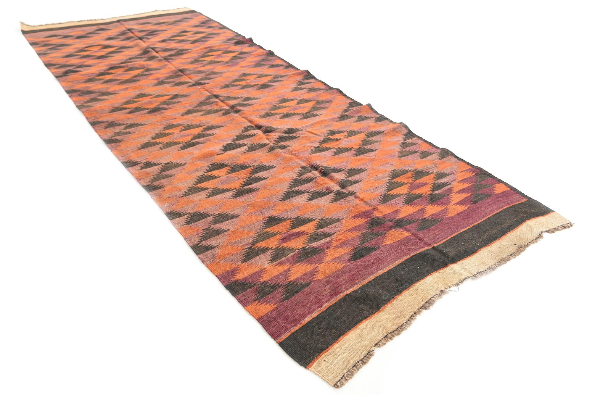4' 5 x 11' 3 Hand Woven Kilim Afghan Wool Runner Rug
