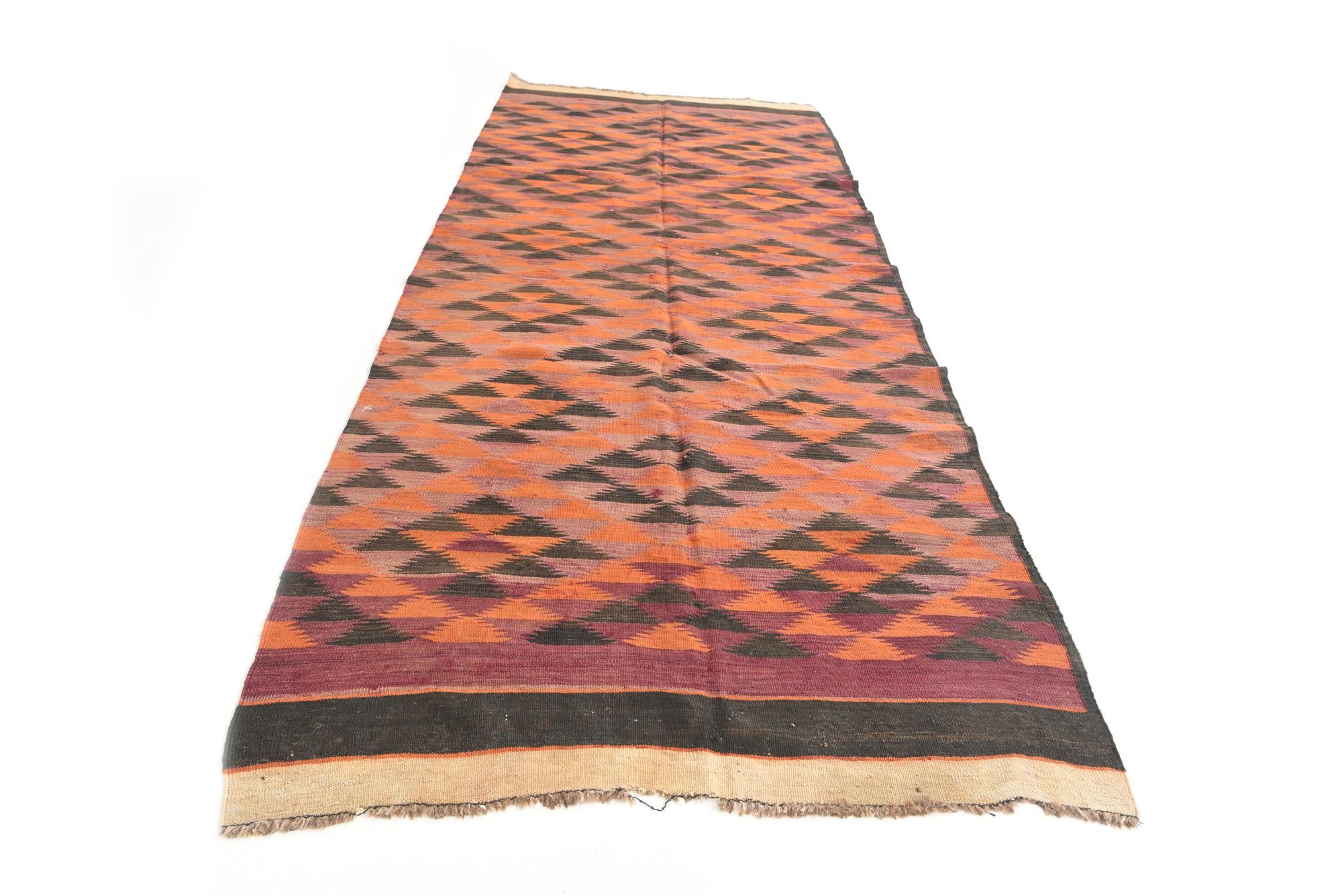 4' 5 x 11' 3 Hand Woven Kilim Afghan Wool Runner Rug