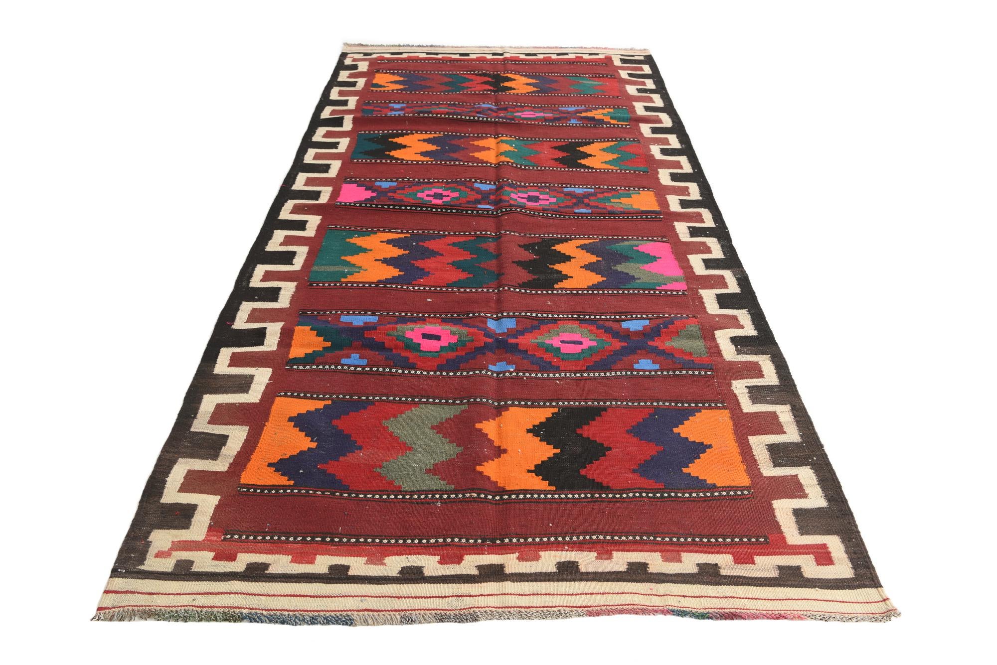 4' 4 x 9' 7 Hand Woven Kilim Afghan Wool Runner Rug