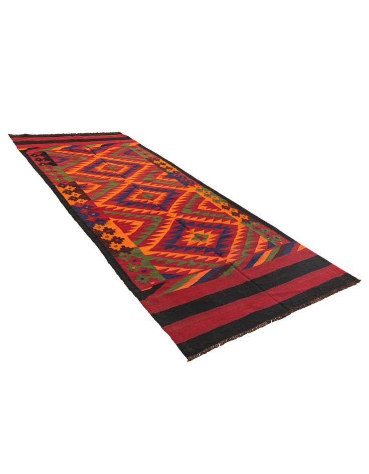 Detail image of 4' 7 x 11' 5 Hand Woven Kilim Afghan Wool Runner Rug