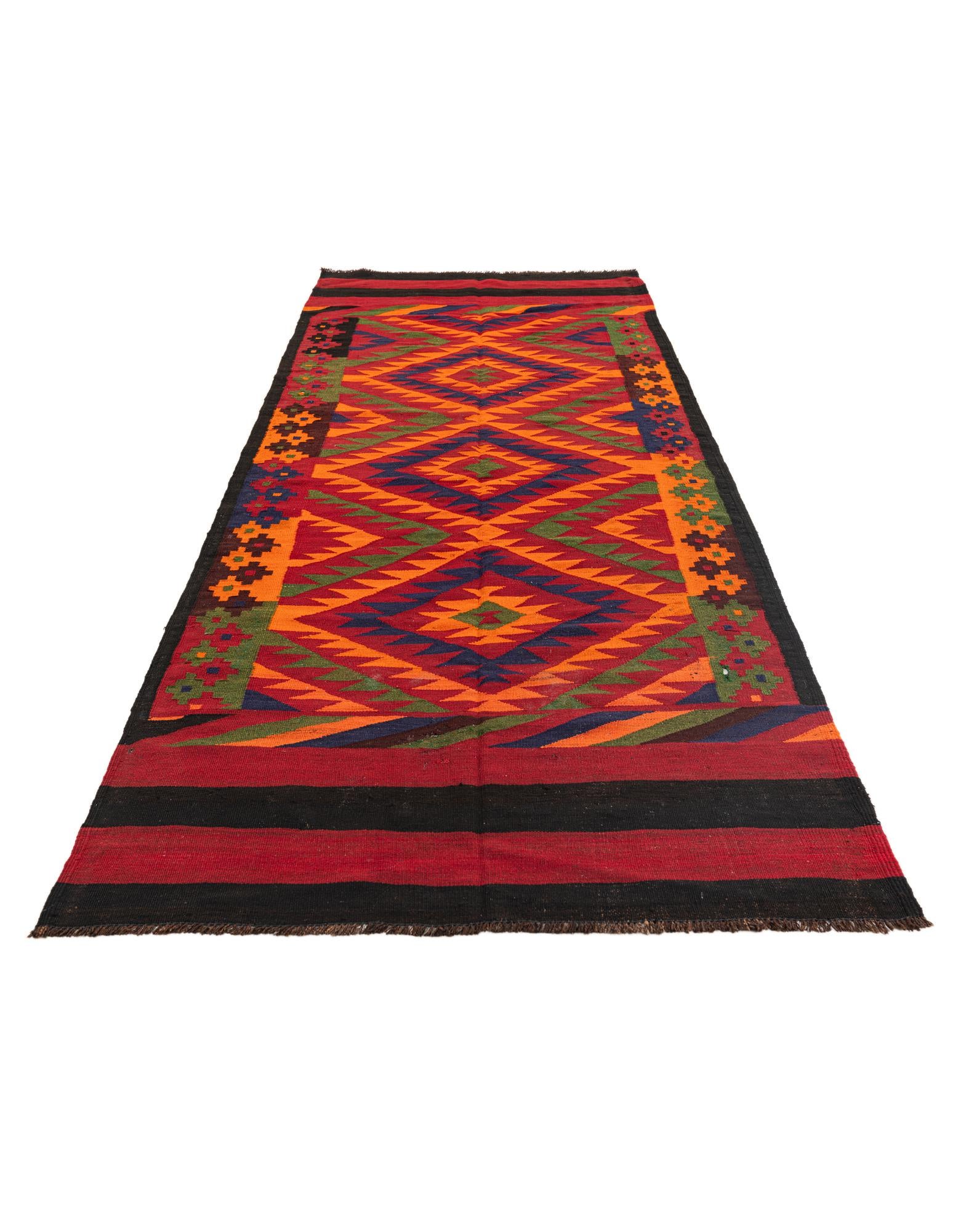 4' 7 x 11' 5 Hand Woven Kilim Afghan Wool Runner Rug