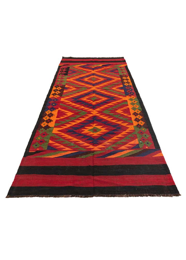 4' 7 x 11' 5 Hand Woven Kilim Afghan Wool Runner Rug