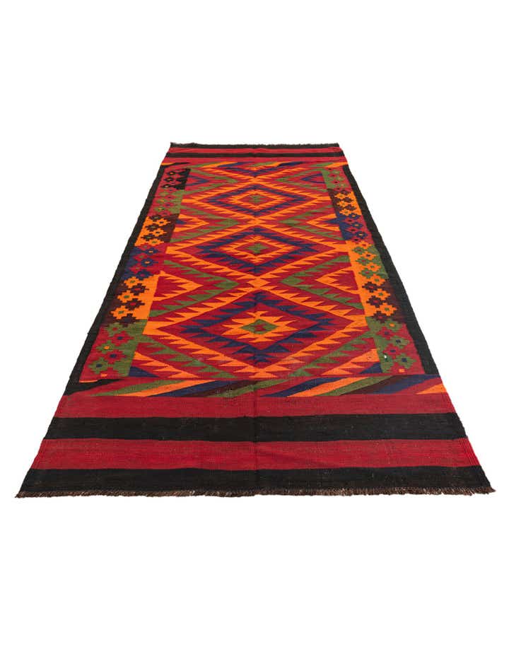4' 7 x 11' 5 Hand Woven Kilim Afghan Wool Runner Rug