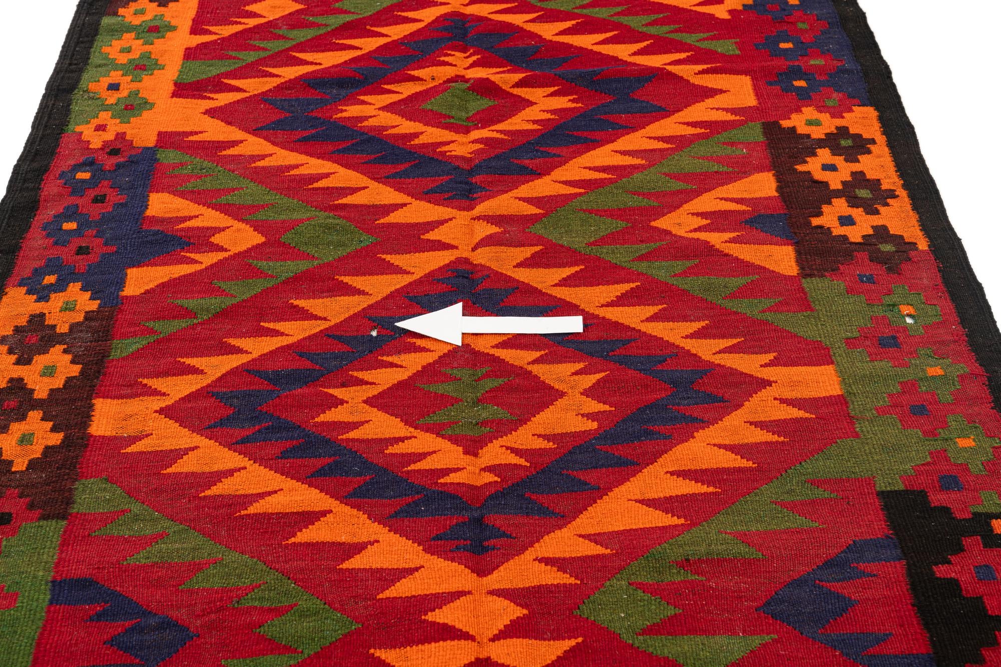 4' 7 x 11' 5 Hand Woven Kilim Afghan Wool Runner Rug