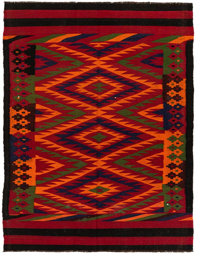 4' 7 x 11' 5 Hand Woven Kilim Afghan Wool Runner Rug