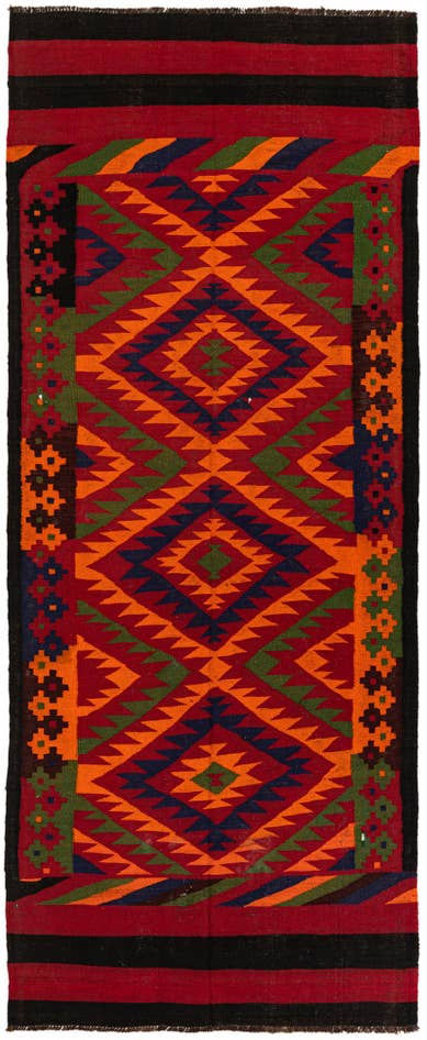 Detail image of 4' 7 x 11' 5 Hand Woven Kilim Afghan Wool Runner Rug