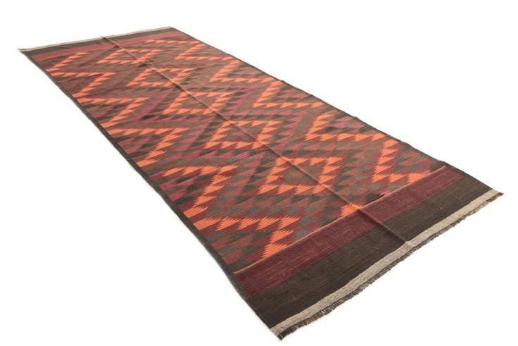 Detail image of 4' 9 x 11' 6 Hand Woven Kilim Afghan Wool Runner Rug