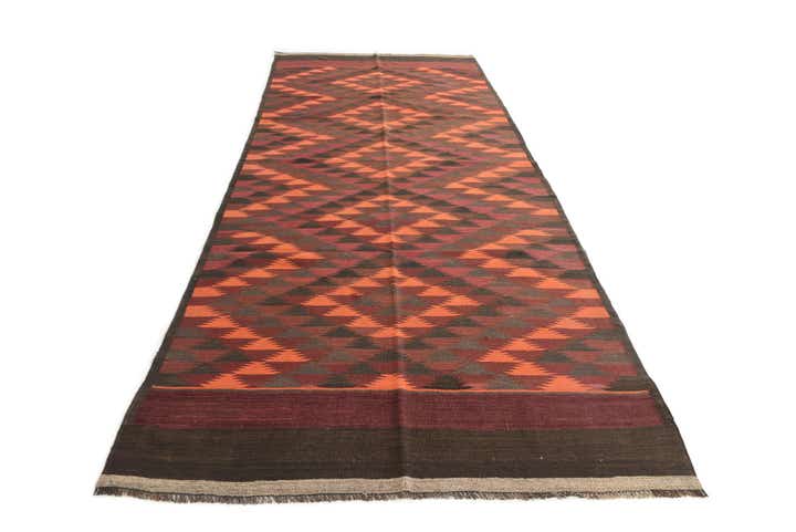 4' 9 x 11' 6 Hand Woven Kilim Afghan Wool Runner Rug