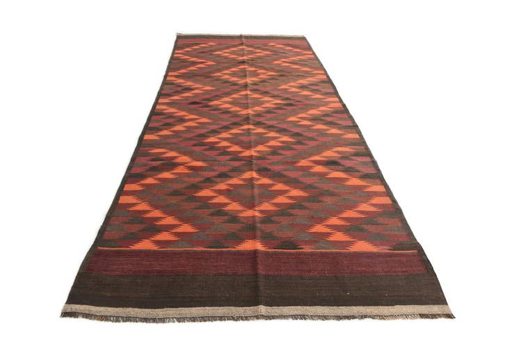 Detail image of 4' 9 x 11' 6 Hand Woven Kilim Afghan Wool Runner Rug