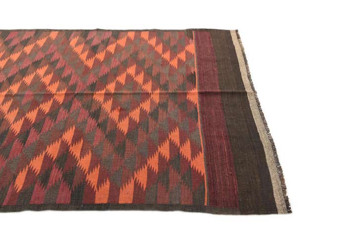 4' 9 x 11' 6 Hand Woven Kilim Afghan Wool Runner Rug