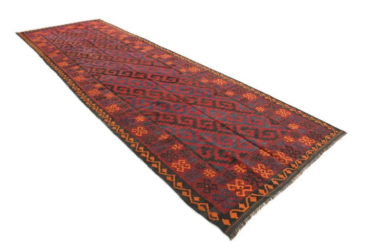 Detail image of 4' 7 x 15' 1 Hand Woven Kilim Afghan Wool Runner Rug