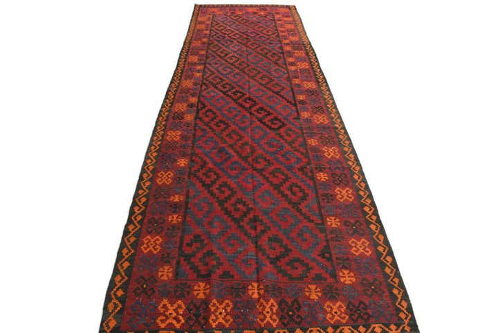 4' 7 x 15' 1 Hand Woven Kilim Afghan Wool Runner Rug