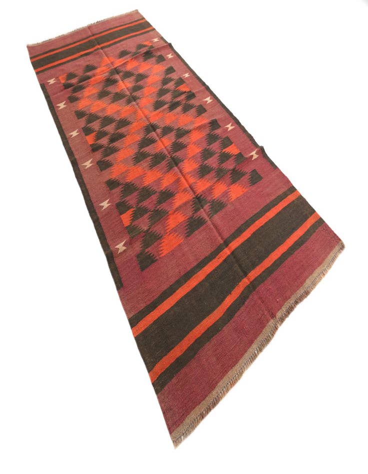 Detail image of 4' 2 x 9'  Hand Woven Kilim Afghan Wool Runner Rug