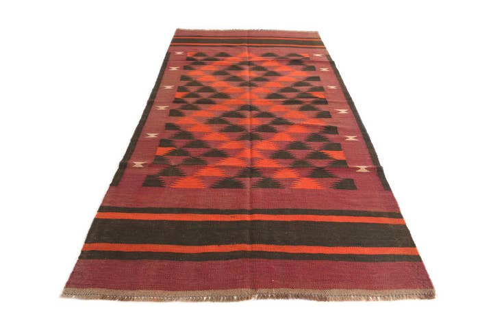 Detail image of 4' 2 x 9' Hand Woven Kilim Afghan Wool Runner Rug
