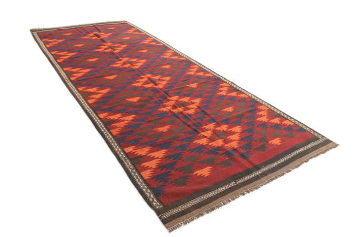 4' 10 x 12' 1 Hand Woven Kilim Afghan Wool Runner Rug