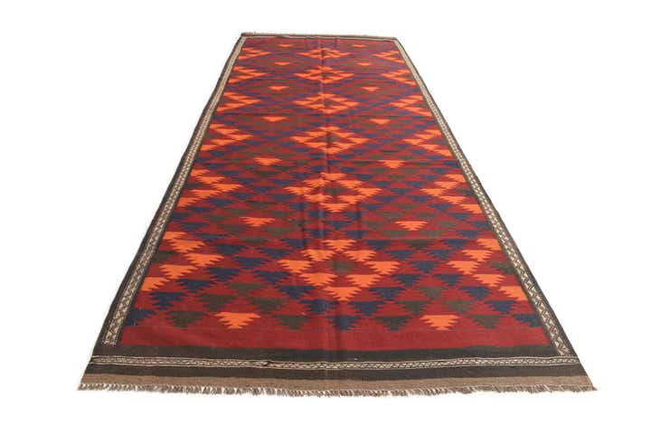 4' 10 x 12' 1 Hand Woven Kilim Afghan Wool Runner Rug