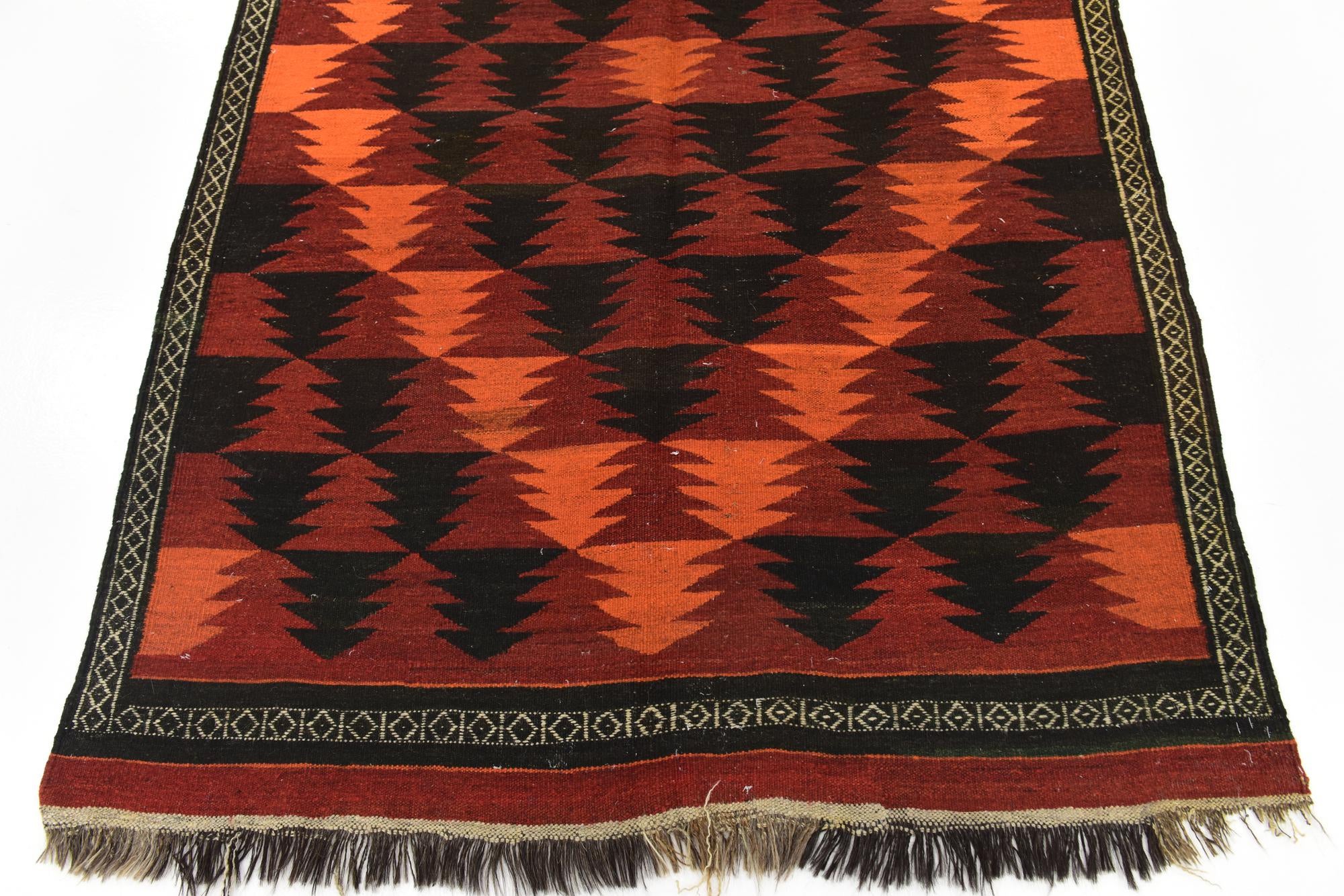 4' 3 x 12' 6 Hand Woven Kilim Fars Wool Runner Rug