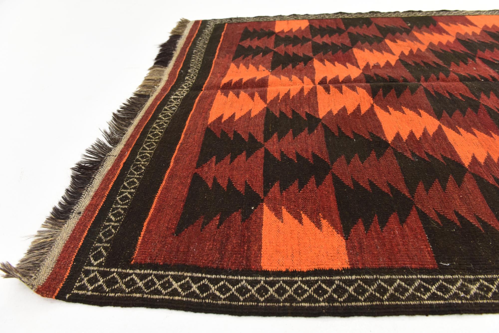 4' 3 x 12' 6 Hand Woven Kilim Fars Wool Runner Rug
