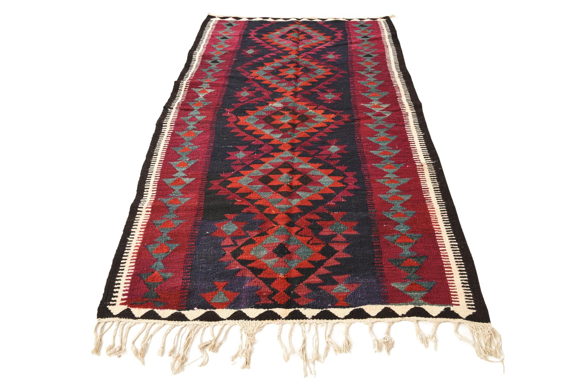 4' x 8' Hand Woven Kilim Fars Wool Runner Rug