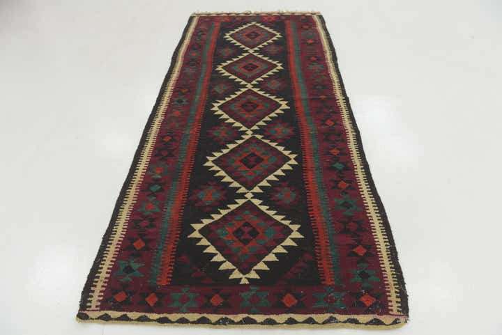 4' x 9' 4 Hand Woven Kilim Fars Wool Runner Rug