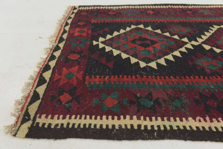 4' x 9' 4 Hand Woven Kilim Fars Wool Runner Rug