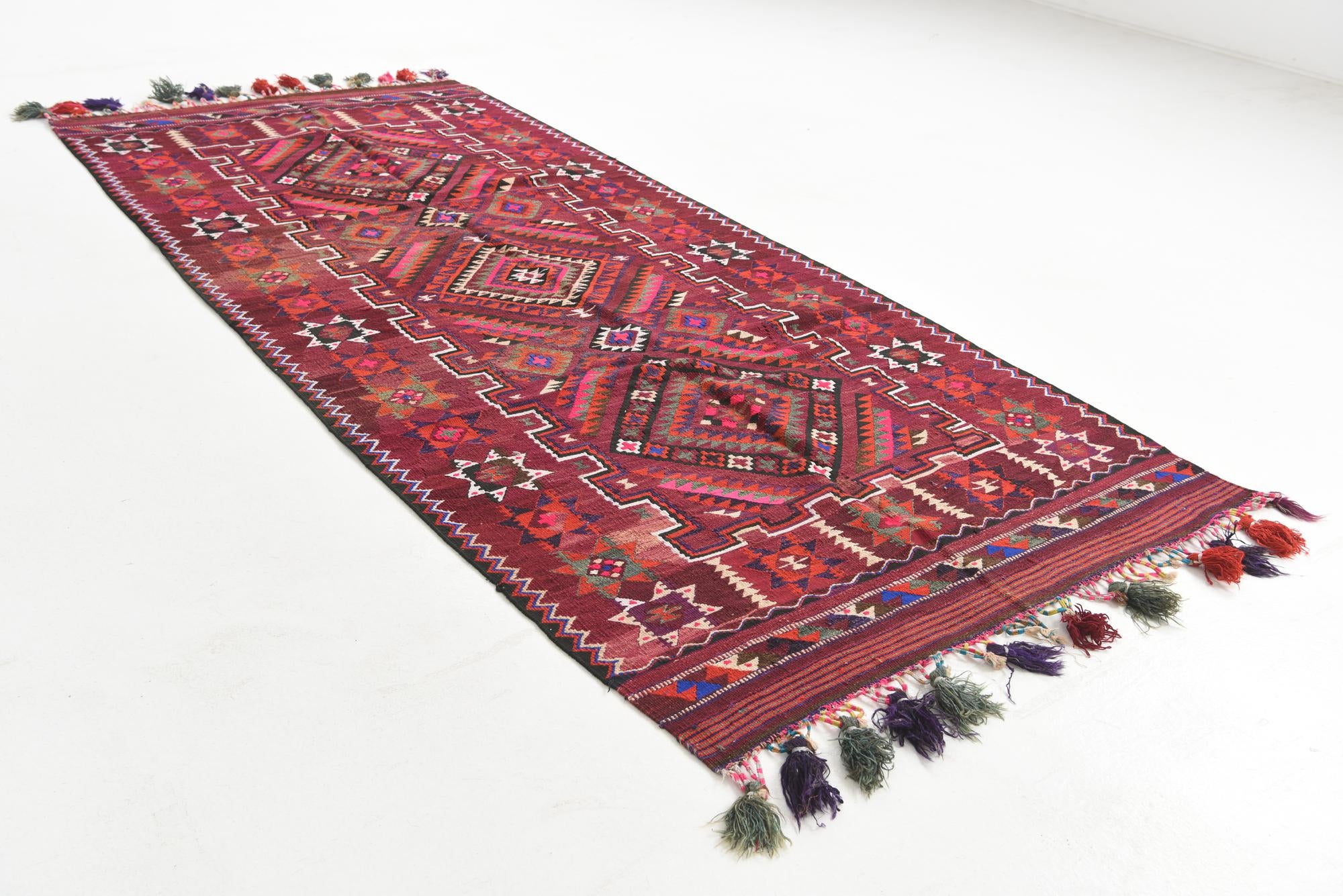 4' 10 x 10' 7 Hand Knotted Kilim Fars Persian Wool Runner Rug