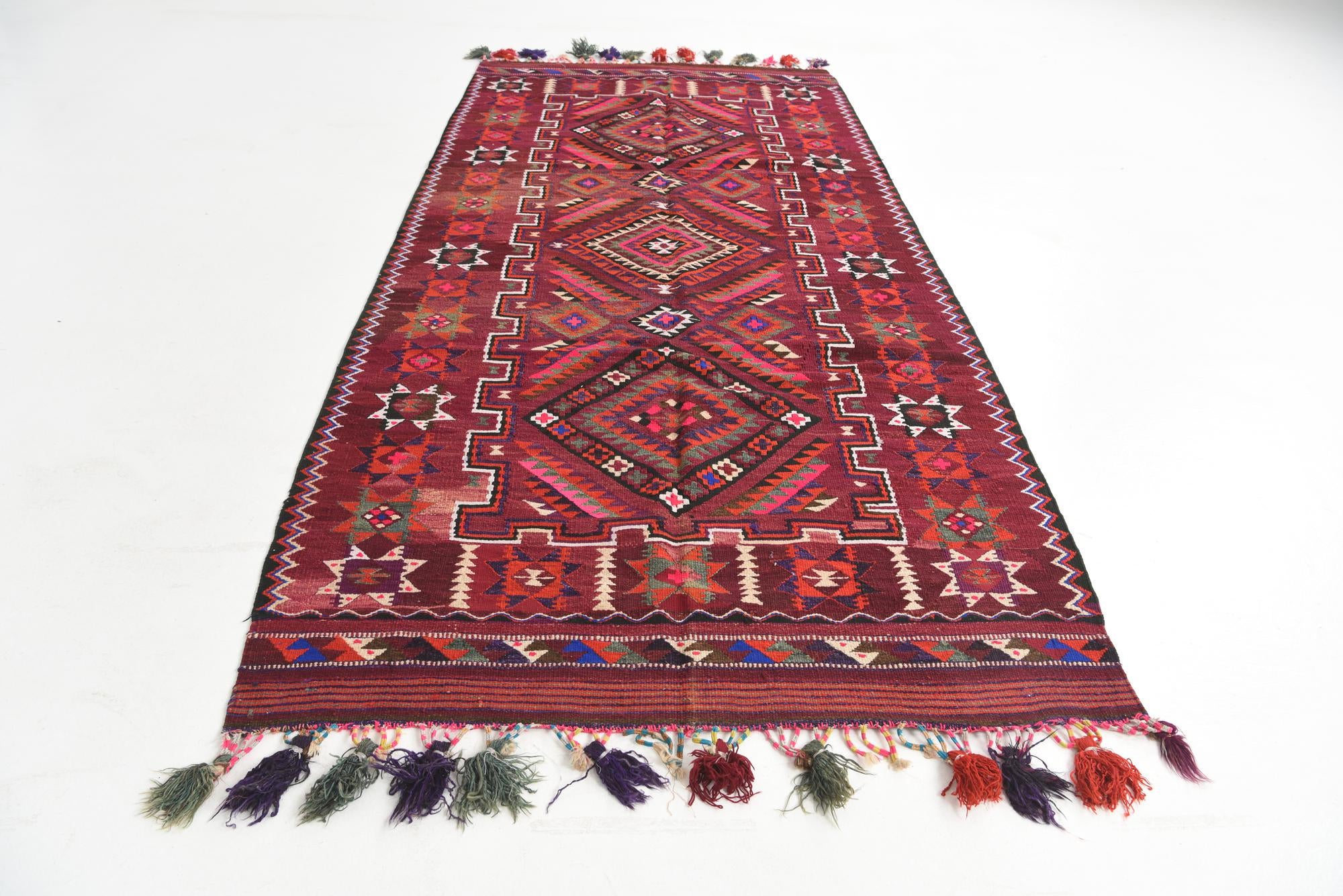4' 10 x 10' 7 Hand Knotted Kilim Fars Persian Wool Runner Rug