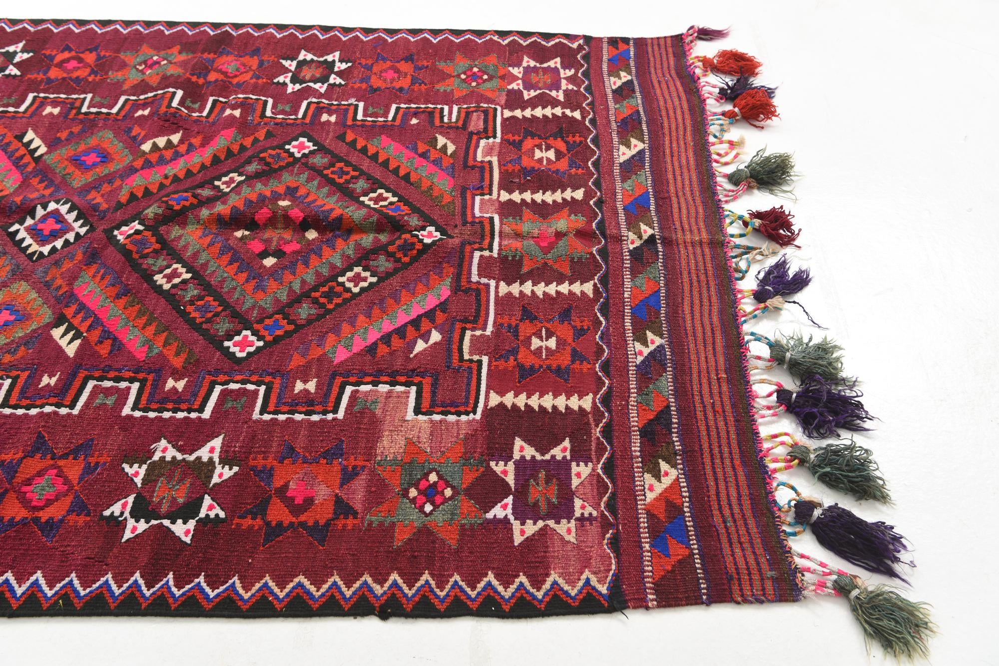 4' 10 x 10' 7 Hand Knotted Kilim Fars Persian Wool Runner Rug