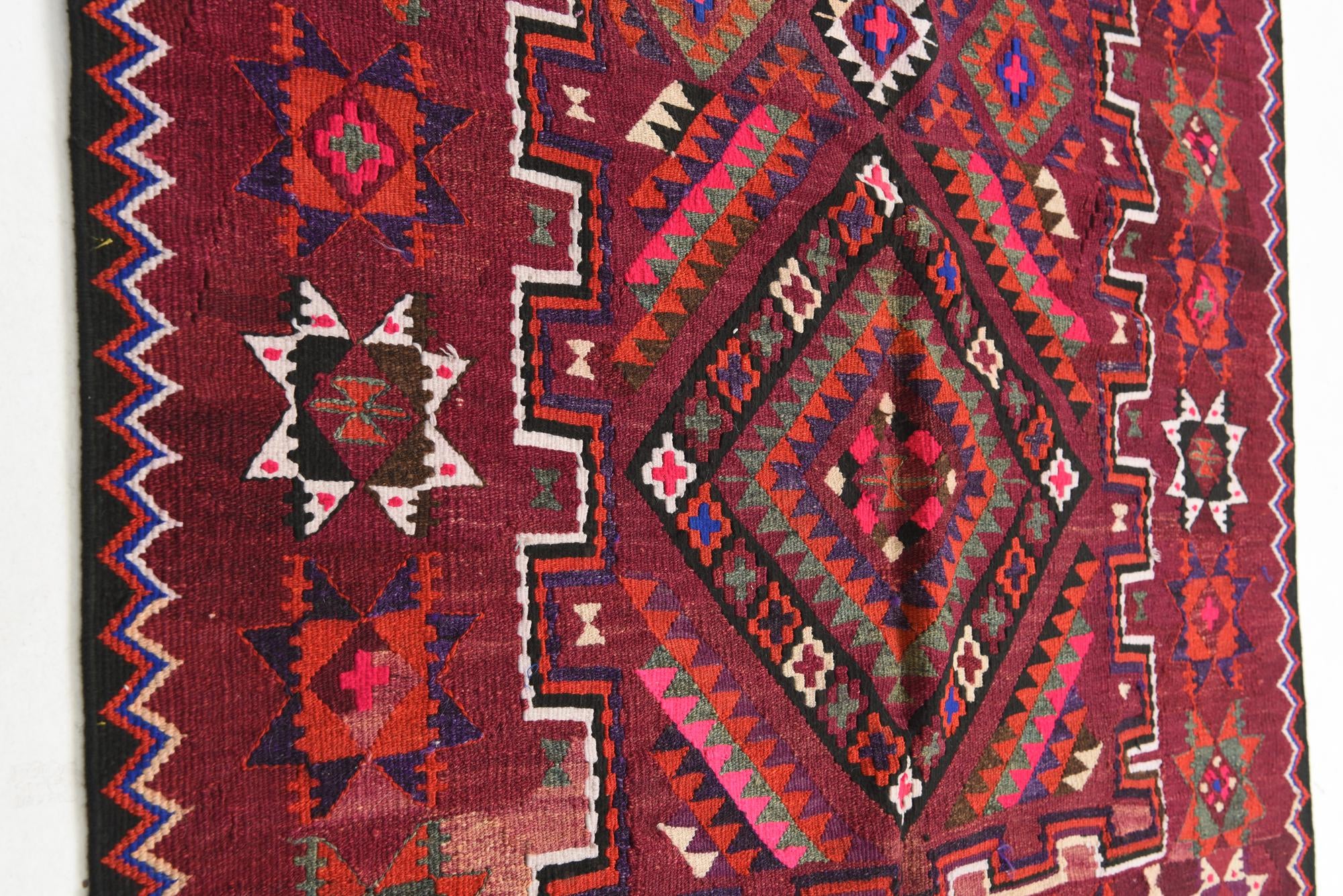 4' 10 x 10' 7 Hand Knotted Kilim Fars Persian Wool Runner Rug