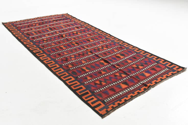 Detail image of 4' 7 x 9' 5 Hand Woven Kilim Fars Wool Runner Rug