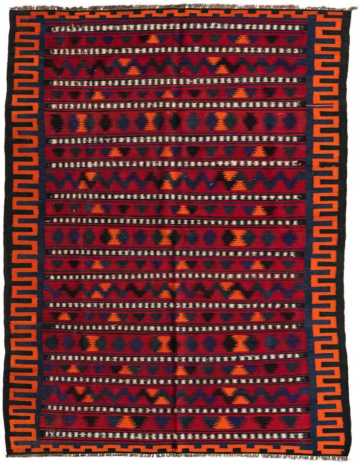 Detail image of 4' 7 x 9' 5 Hand Woven Kilim Fars Wool Runner Rug