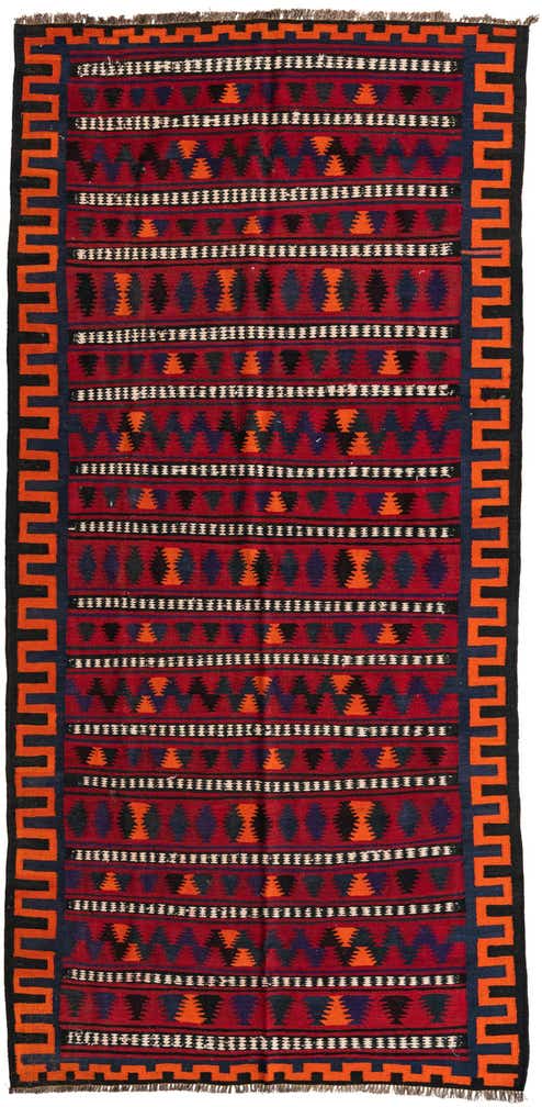 4' 7 x 9' 5 Hand Woven Kilim Fars Wool Runner Rug