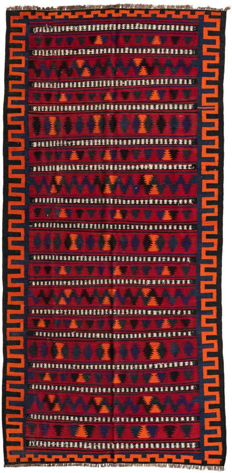 Detail image of 4' 7 x 9' 5 Hand Woven Kilim Fars Wool Runner Rug