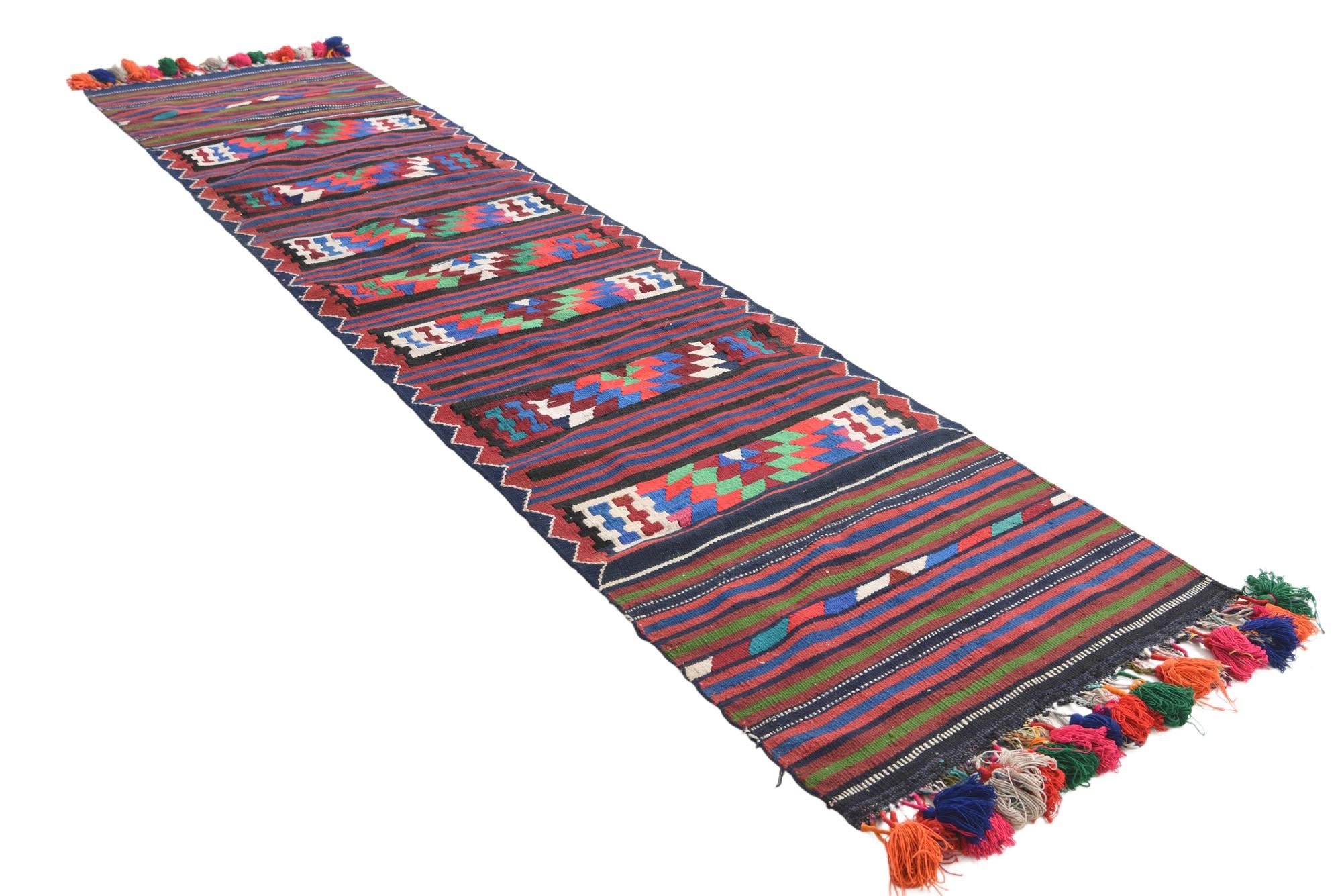 3' x 12' 2 Hand Woven Kilim Fars Wool Runner Rug
