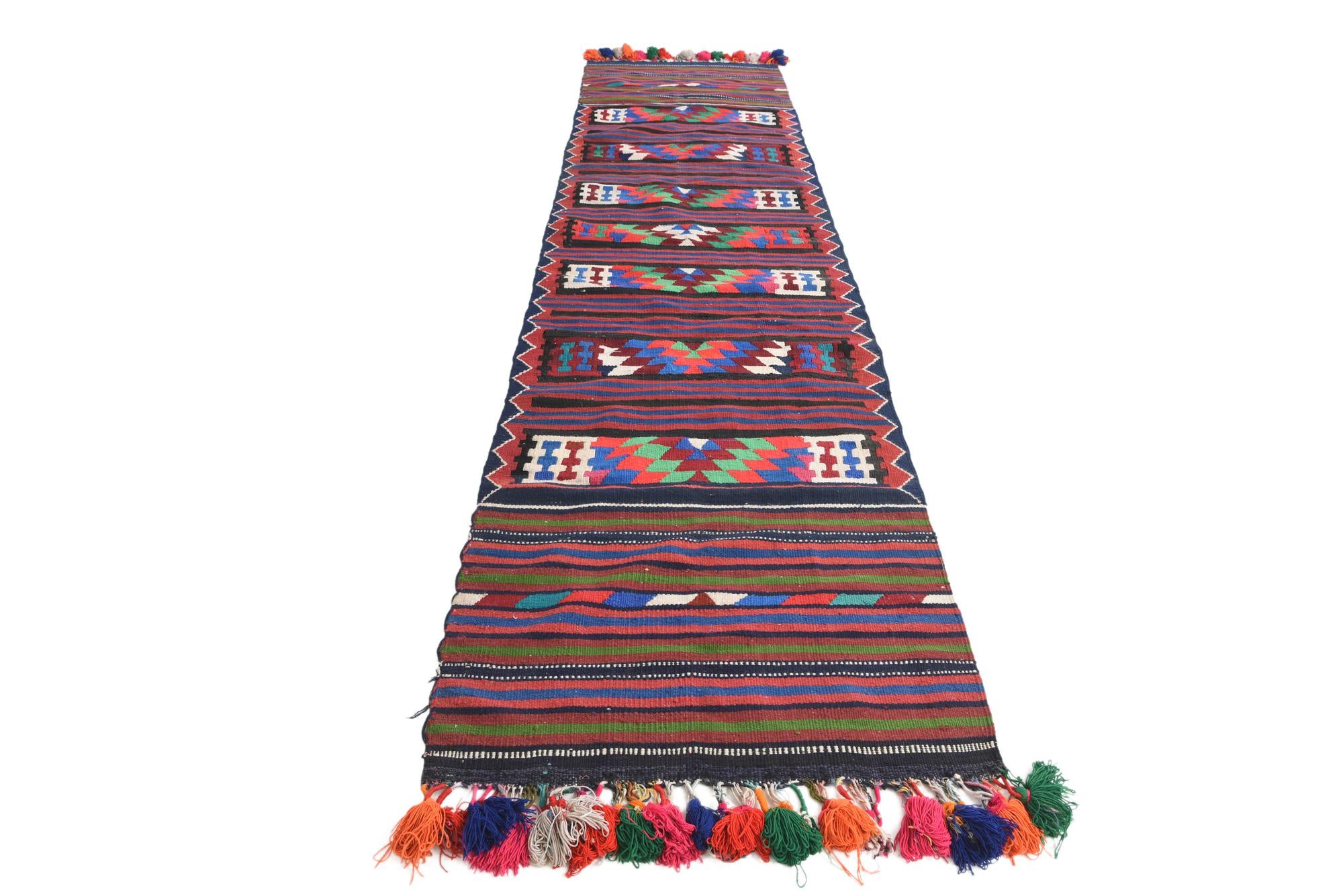 3' x 12' 2 Hand Woven Kilim Fars Wool Runner Rug