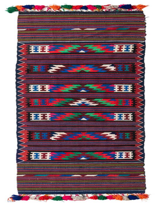 Detail image of 3' x 12' 2 Hand Woven Kilim Fars Wool Runner Rug